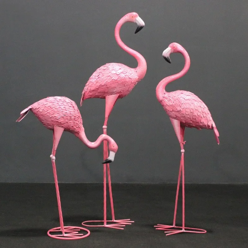 3pc/package 75/105/120cm Metal Flamingo Sculpture Garden Iron Birds Statues Ornaments Home Patio Backyard Lawn Large Art Decor