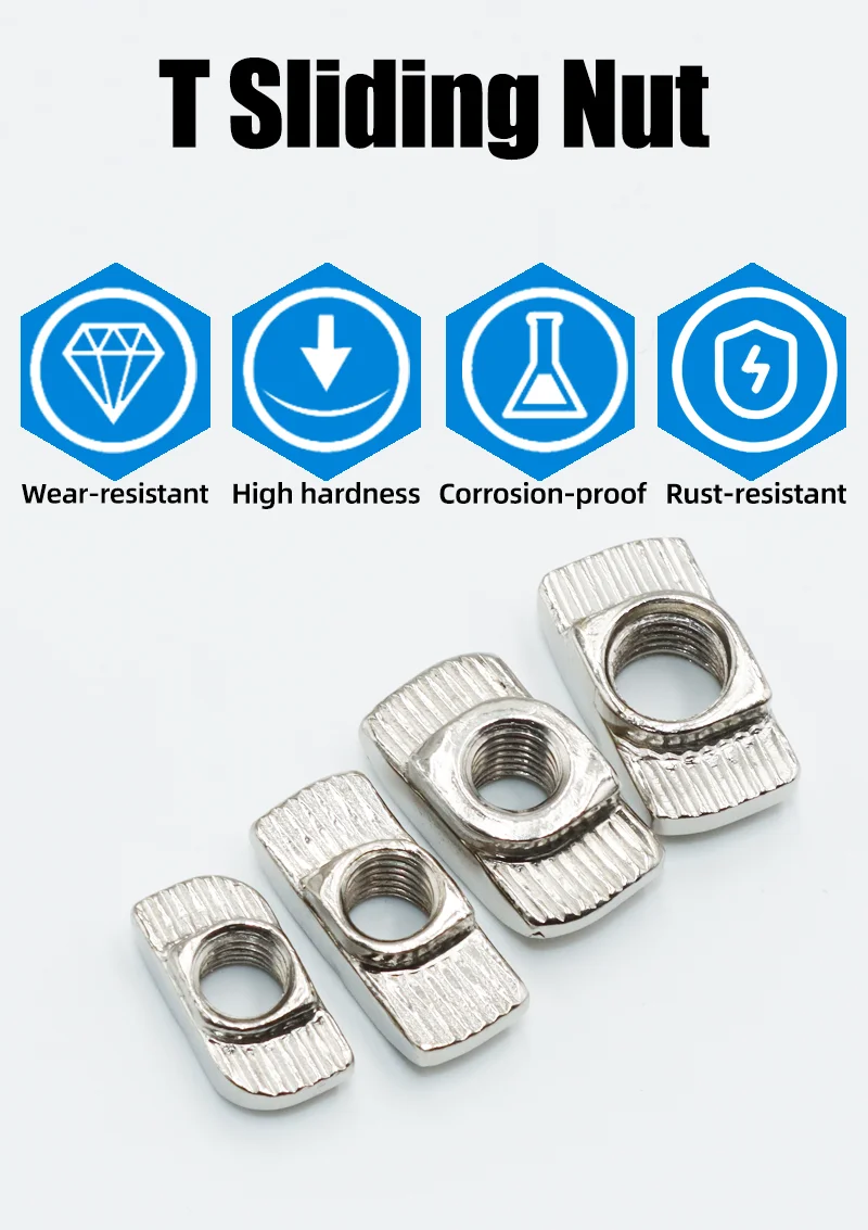 T-Mutter Hammerkopf Tropfen in t Mutter m3 m4 m5 m6 m8 Stecker vernickelt für 20/30/40/45 Serie Aluminium profil Zubehör t Mutter – Detail 1