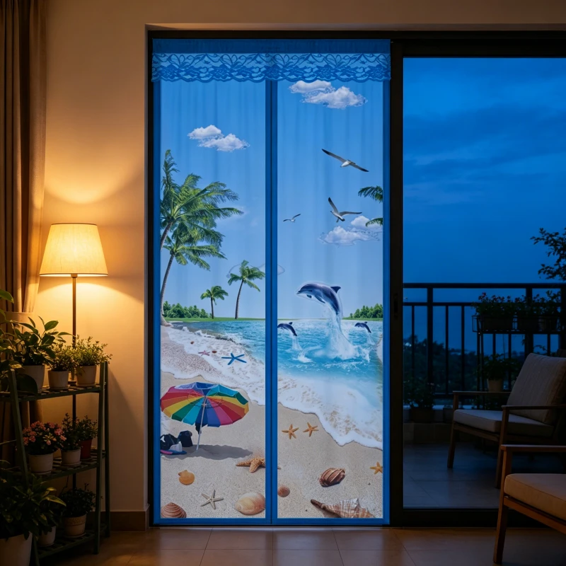 Self-Sealing Magnetic Screen Door, Self-Adhesive No-Drill Installation, Dustproof Privacy Mesh Door Curtain For Bedroom Study