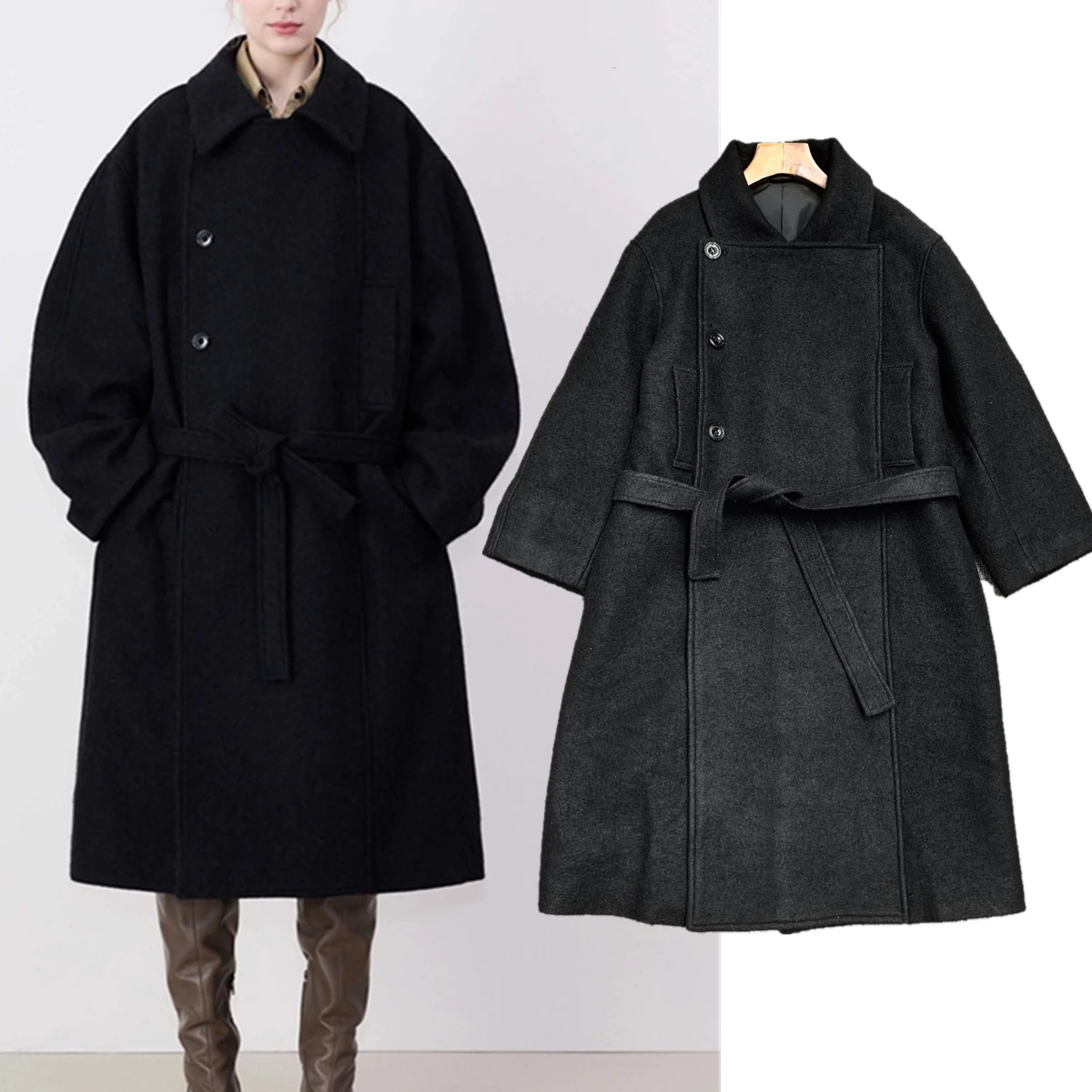 Maxdutti Nordic Minimalist Loose Silhouette Asymmetrical Bathrobe Coat Women's Autumn And Winter Retro Long Woolen Coat