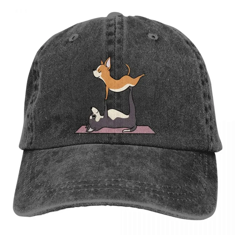 Boné de beisebol lavado para homens, Acroyoga Trucker Snapback Caps, Dad Hat, Chihuahua Animais Golf Chapéus