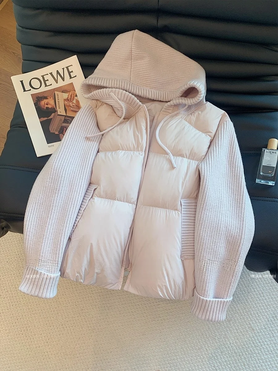 

Pink Knitted Splice Hat Cotton Jaet Women Winter New Casual Slimming Sli Warm Cotton Coat Outerwear by gujie