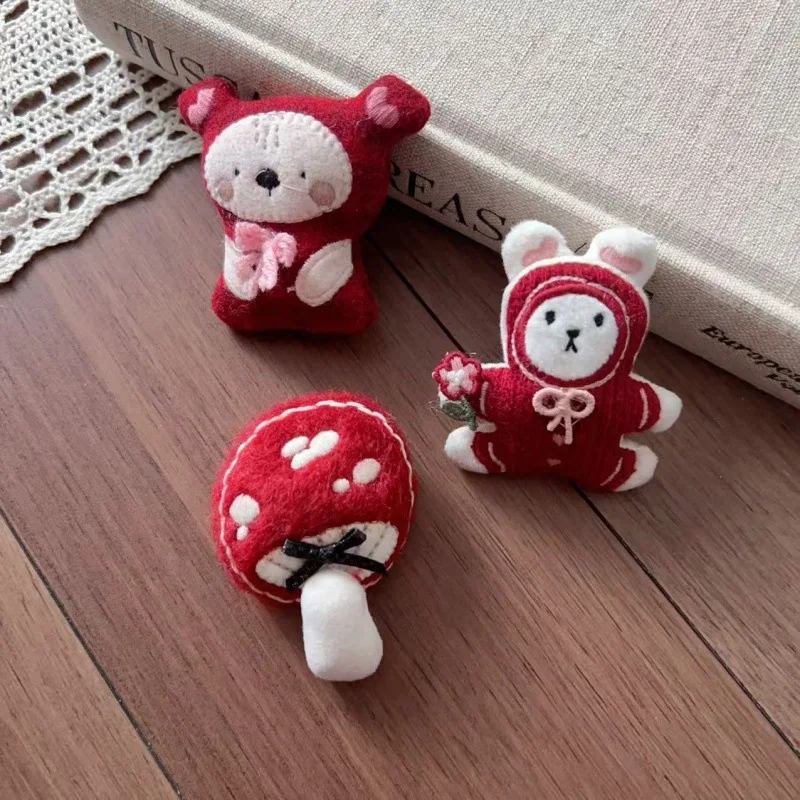 Handmade Red Bear Mushroom Brooch Hair Accessory DIY Stuffed Craft for Kids Shoes Socks Bag Hat Clothing Decoration High Quality