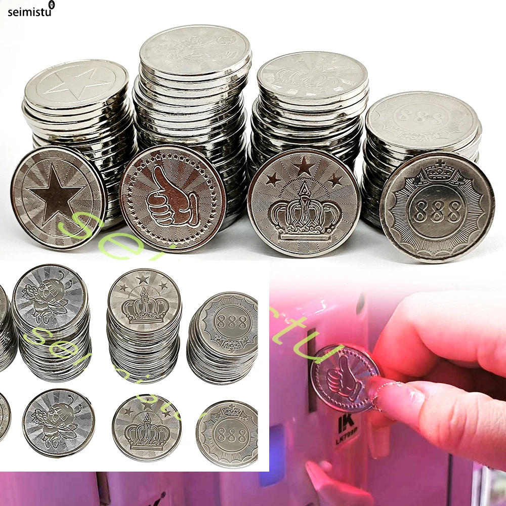 100pcs Coin Token Stainless Steel Game Tokens Classic Crown For Coin Acceptor Arcade Game Crane Claw Vending Car Wash Machine