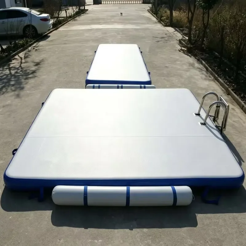 Custom Size Inflatable Floating Dock Platform Drop Stitch PVC Inflatable Water Floating Mat With Stainless Steel Ladder