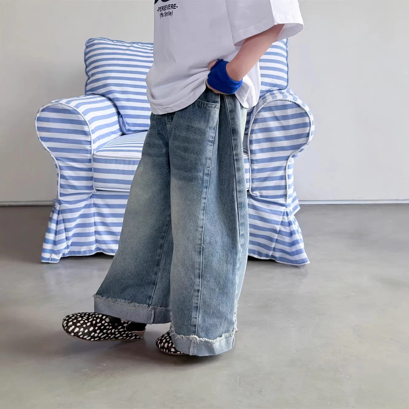 Pants 2026 Spring and Summer New Childrens Wear Korean Boys and Girls All Kinds of Wide-leg Casual Straight Leg Roll Jeans
