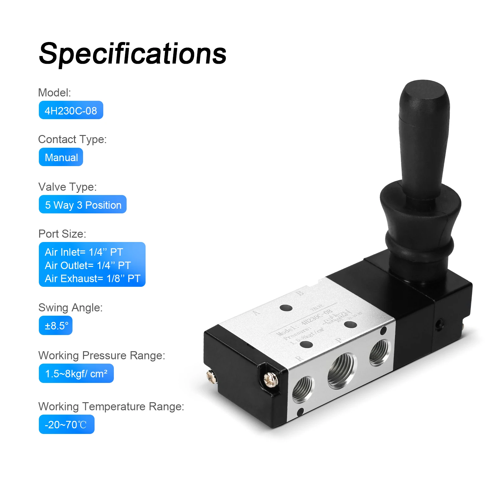 Pneumatic 1/4'' PT 5 Way 3 Position Air Hand Lever Operated Valve Pneumatic Valve Manual Air Control Valves