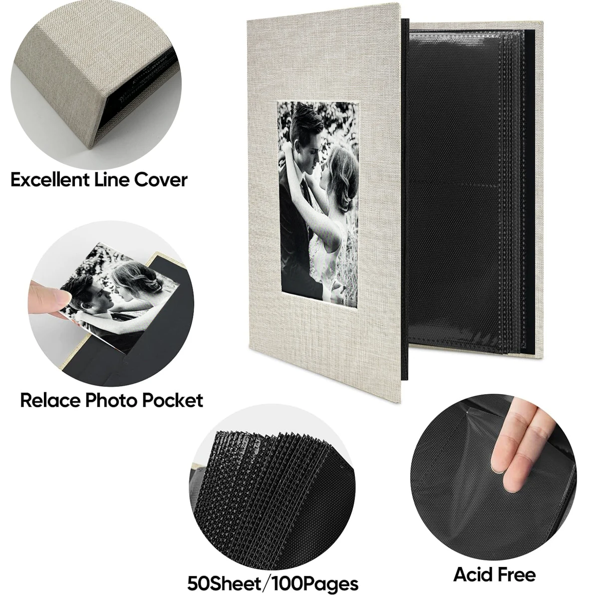 1PCS Linen cover 4x6 Photo Album 200 Pockets Slip-in Design Protects Photos Travel photos
