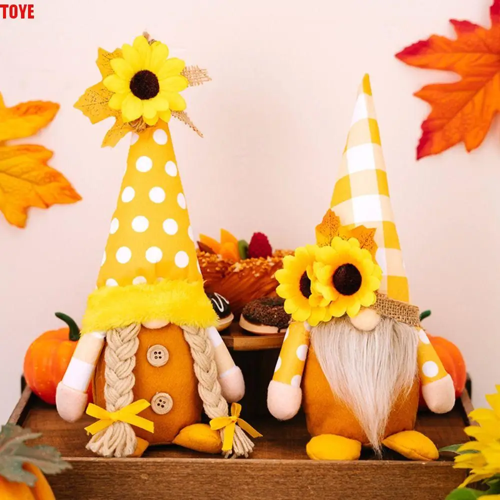 

Plaid/Spotted Hat Thanksgiving Elf Dwarfs Dolls Sunflower Handmade Sunflower Gnome Dwarf Dolls Soft Cartoon