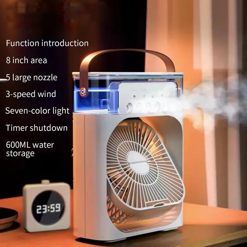 

USB Water Mist Fan 7 Colors LED Light Humidification Fan Home Spray Portable Air Conditioning Fan Desk Air Cooler Cooling Fan