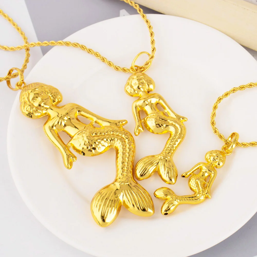 Fashion Mermaid Key Pendant for Women Necklaces Copper  Plated Jewelry Accessories Making Component Wholesale view 5