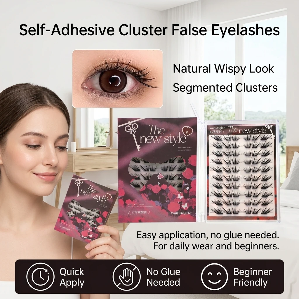Self Adhesive Cluster False Eyelashes 9-12mm Mixed Length Synthetic Fiber Lashes for Natural Daily Makeup Segmented Comic Lash