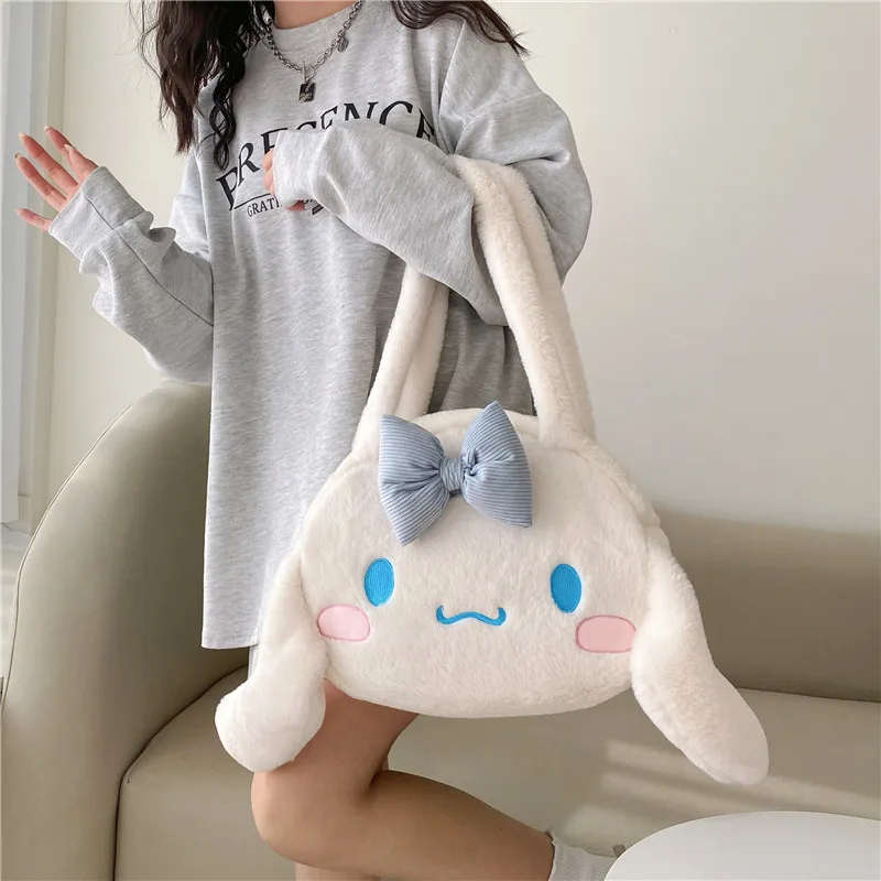 Sanrio Plush Shoulder Bags for Women Cartoon Cute Shopper Handbags My Melody Kuromi Hello Kitty Large Capacity Totes Bag