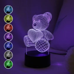 3D Dreamy Heart hugging Little Bear Night Light Night Desktop Decorative Atmosphere Light Suitable for Bedroom Use