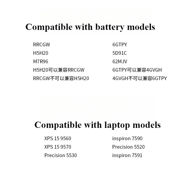 6GTPY H5H20 RRCGW 4GVGH Batteria Del Computer Portatile Per DELL XPS 15 9570 9560 7591 7590 XPS15 Per DELL Precision 5520 5530 Serie Notebook