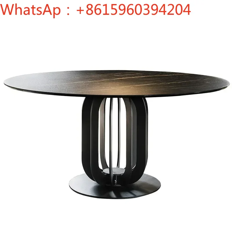 Italian rock dining table and chair combination Modern minimalist household small round table with turntable