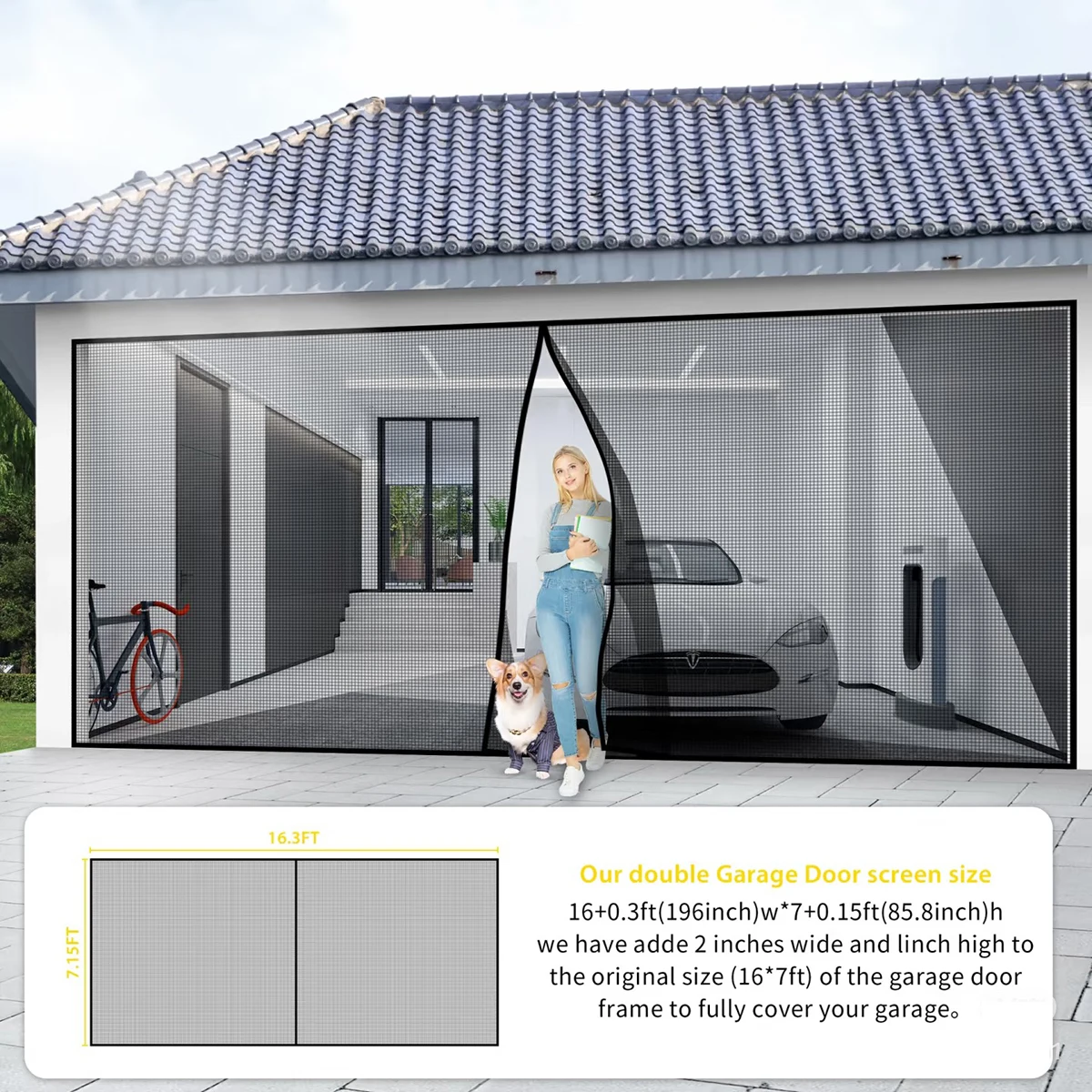 Fiberglass Garage Door Curtain - Magnetic Insect & Dust Proof, Fits Two Cars, Easy No-Drill Installation