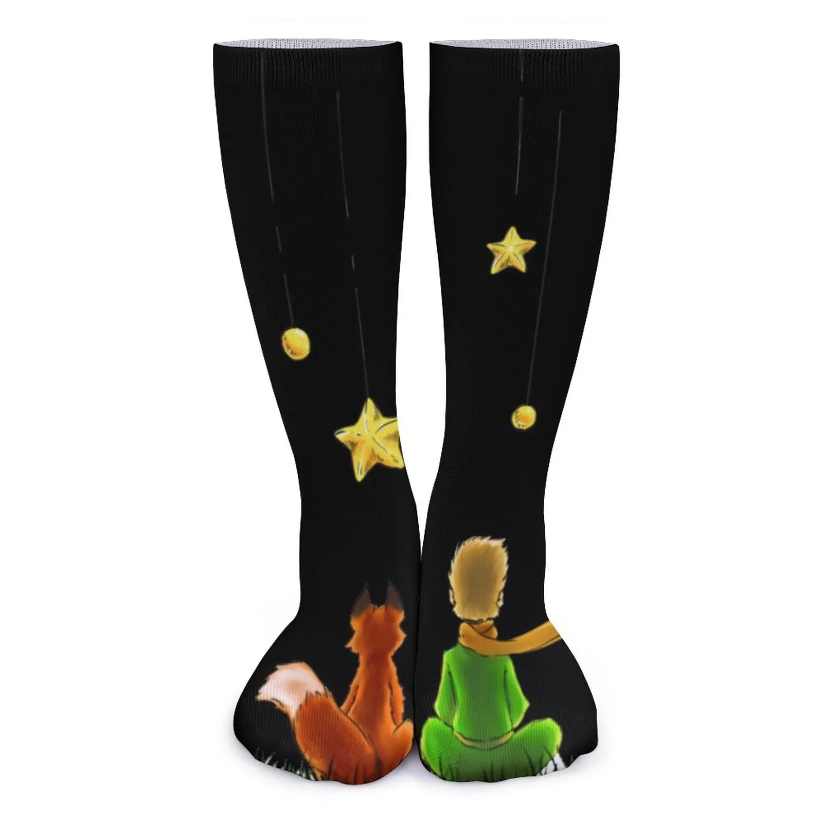 Little Prince Stockings Cute Fox And Stars Printed Novelty Socks Winter Anti Skid Socks Women Men Outdoor Medium Soft Socks