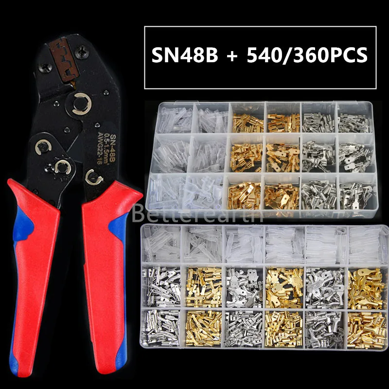 

540PCS 2.8/4.8/6.3mm Spade Crimp Terminal Connector Universal Seal Spring Plug Insulated Electrical Wire Connectors SN48B kit