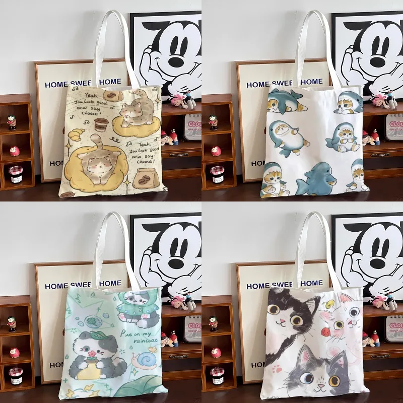 

Mofusand Large Capacity Canvas Shoulder Bag Simple Style Handbag for Students Portable Tote Bag Daily Commute and Outdoor Use