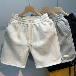 Verão correndo shorts para homens casual jogging esporte calças curtas padrão de onda cor sólida cordão solto seco ginásio esportes shorts