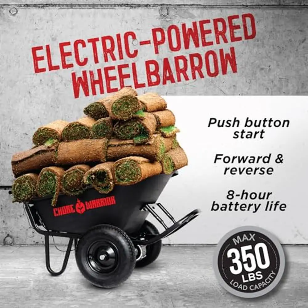 Electric Wheelbarrow Utility Cart 350 lbs Capacity 6 cu ft Poly Tray Battery Powered Steel Frame Durable Maneuverable Heavy Duty