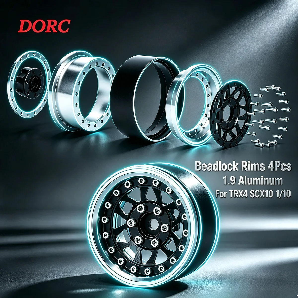 4Pcs 1.9 Beadlock Wheel Rims Aluminum Adjustable Offset – Fits TRX4 TRX6 SCX10 90046 GEN7 D90 1/10 Crawler