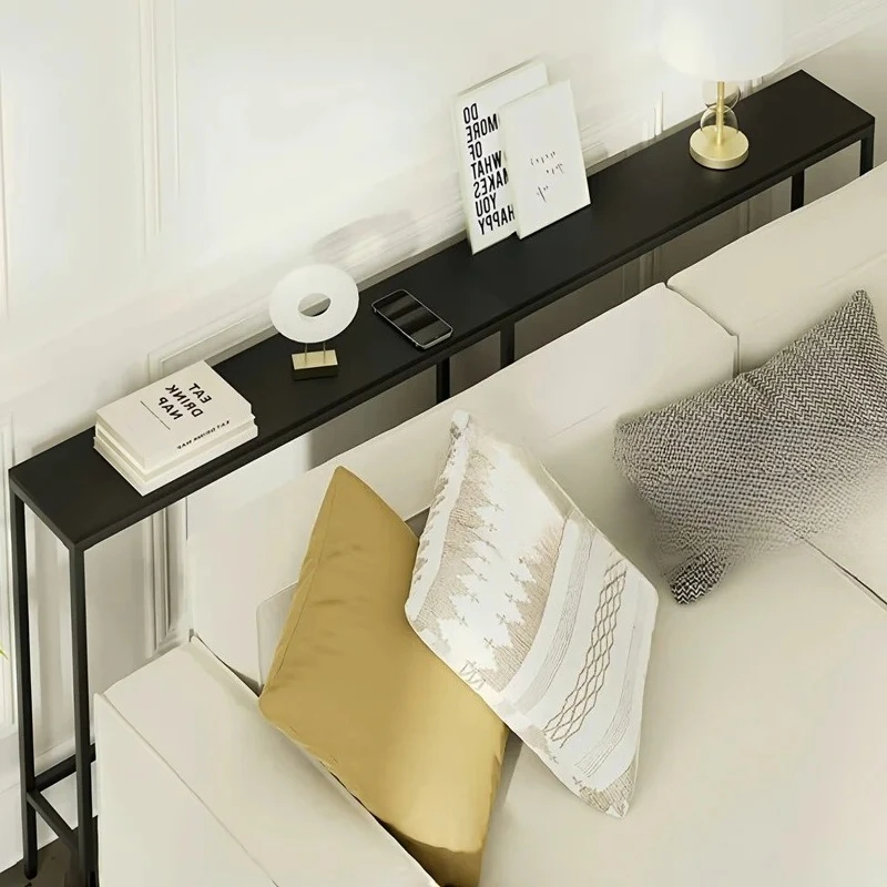 إطار خلفي للأريكة من الخشب الصلب الضيق للغاية وطاولة بجانب السرير - رف تخزين على الحائط، أثاث شق مثبت على الأرض إلى الحائط