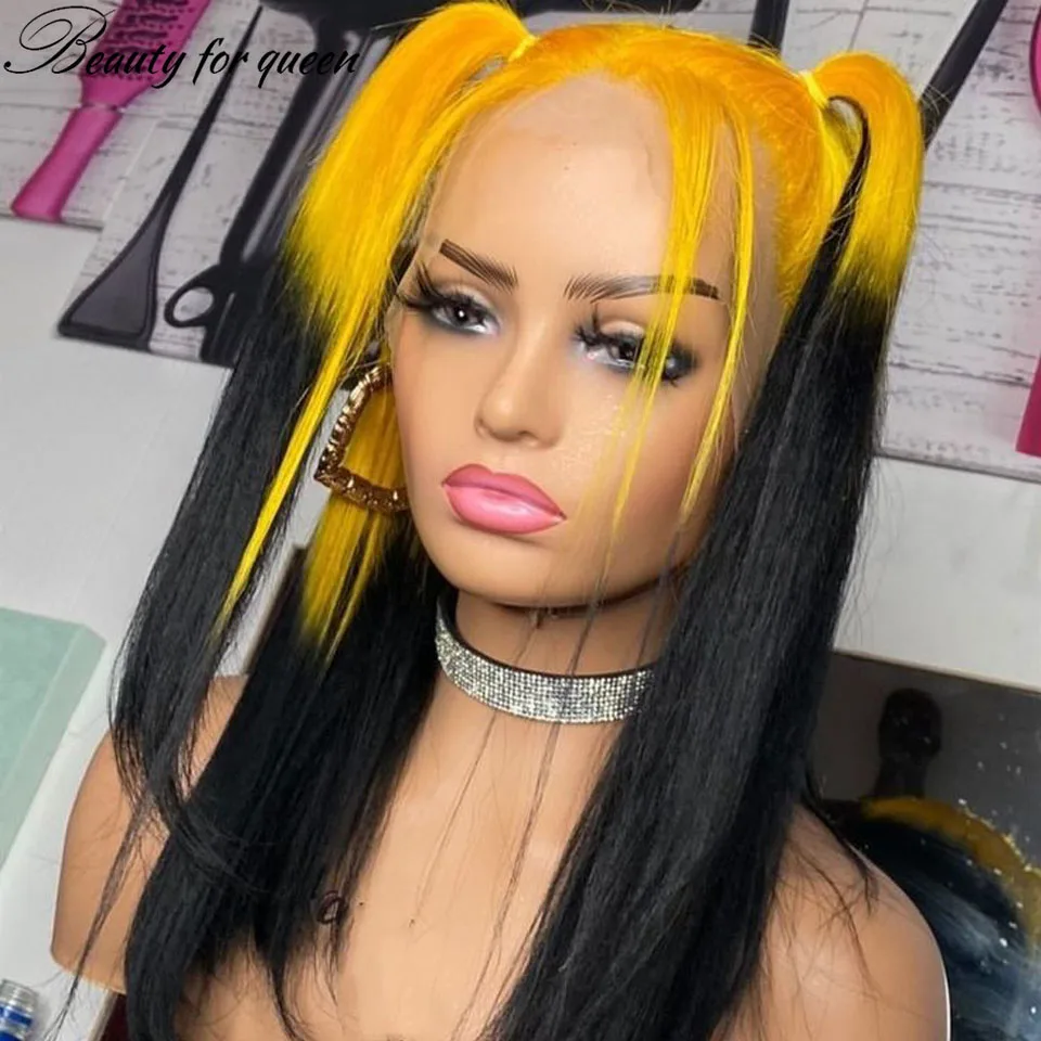 Wig Rambut Manusia Renda Depan Lurus Kuning untuk Wanita Wig Frontal Renda Transparan HD dengan Kepadatan 150 Rambut Remy Brasil Telah Ditanami