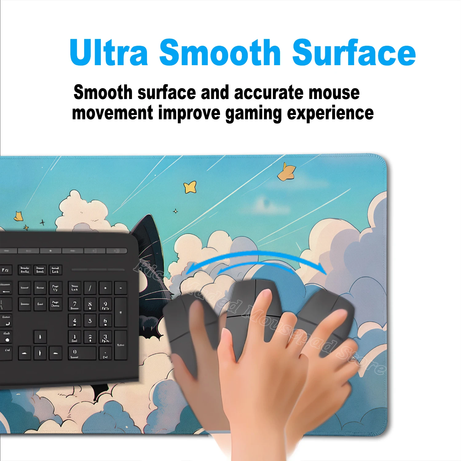 Black Cat Aesthetics Mousepad White Clouds Large Desk Mat PC Keyboard Tablepad Xxl Gamer MicePad Desk Accessories PC Cabinet Rug