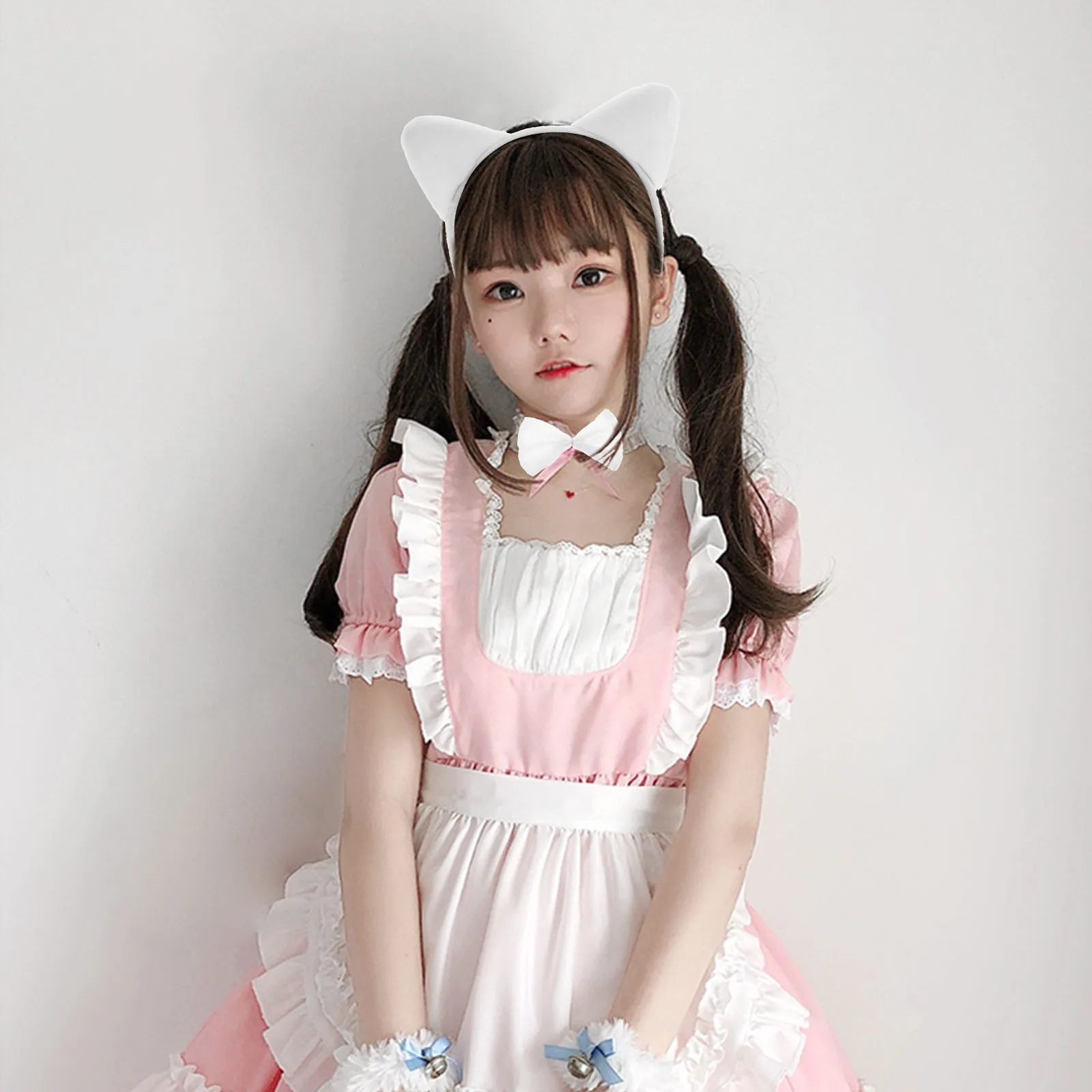 

White Cat Headdress Set Ears Tail Bow Kids Costume Accessories Cosplay Animal Headband Halloween Festival Prop Three Piece Suit