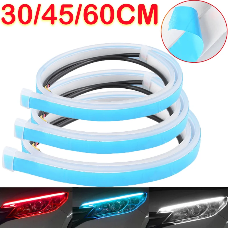 2Pcs 12V Car LED DRL Light Strip Flexible Tube DIY Creative Waterproof Cars Daytime Rrunning Turn Signal Lamp Auto Accessories