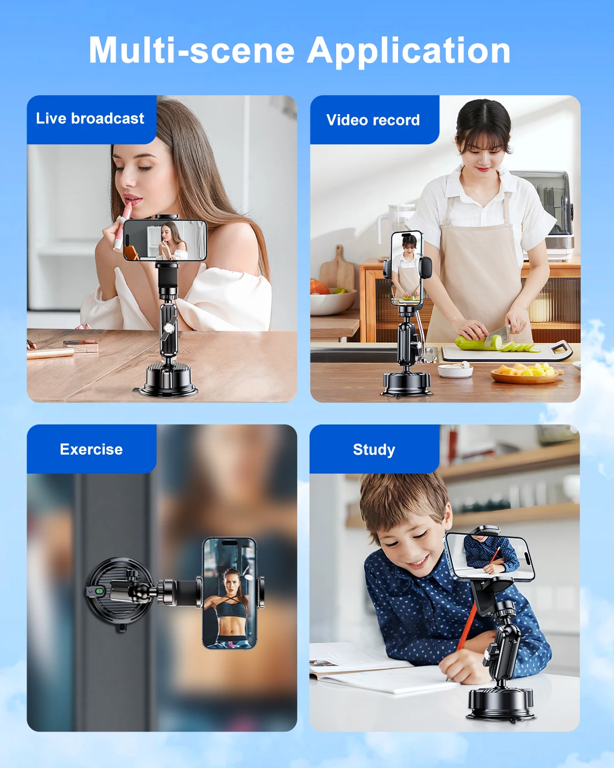 Eary Dudukan Telepon Mobil Dudukan Kamera Aksi Cangkir Isap Aksesori Mobil Multifungsi dengan 360 °   Dapat Diputar Untuk Perekaman Video