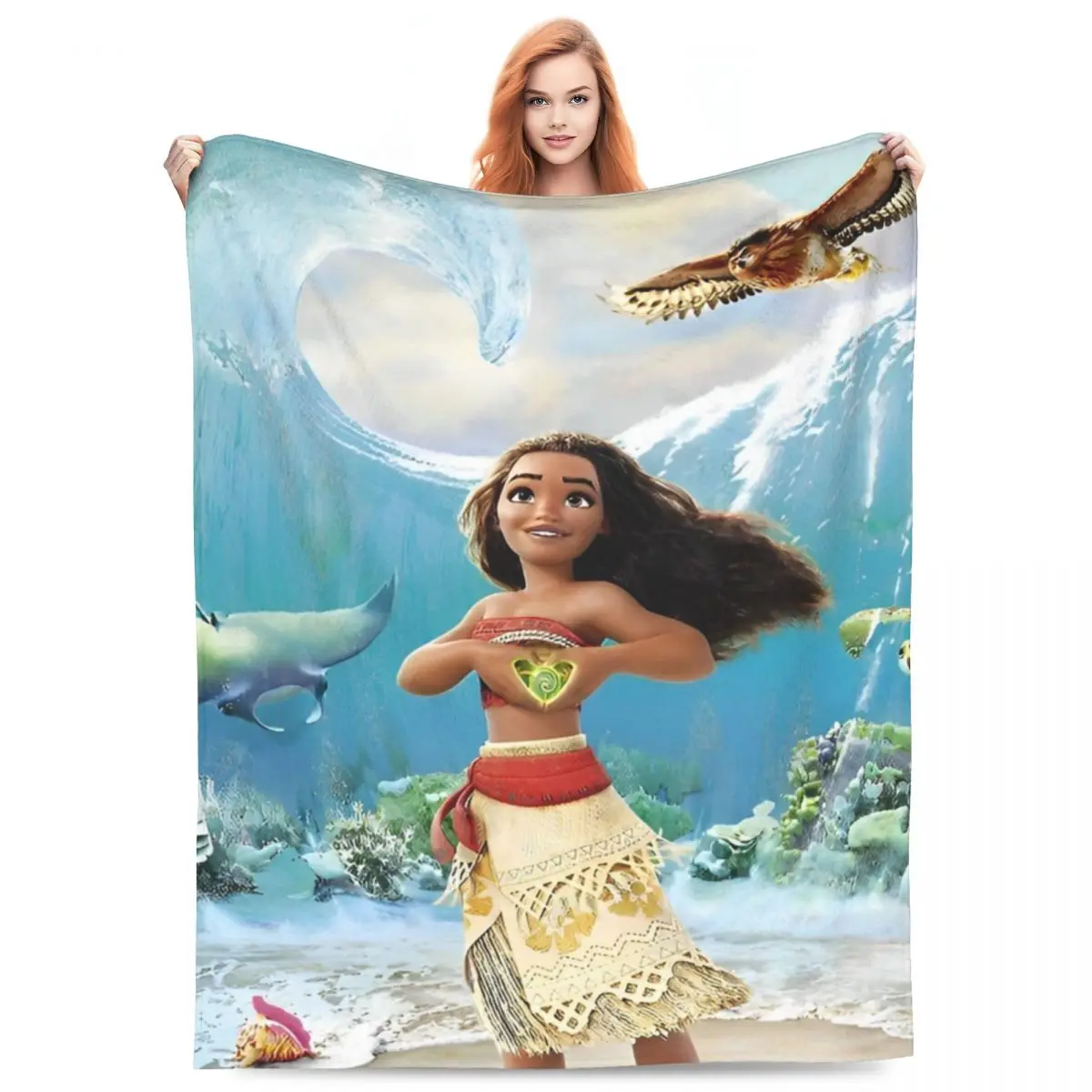 Vaiana Moana 2 Knitted Blanket Flannel Animated Musical Super Warm Throw Blankets for Home Couch Bed Rug