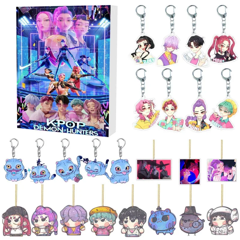 

24pcs KPop Demon Hunters Calendar Box Acrylic Pendant Keychain Backpack Hanging Decoration Gift Toy