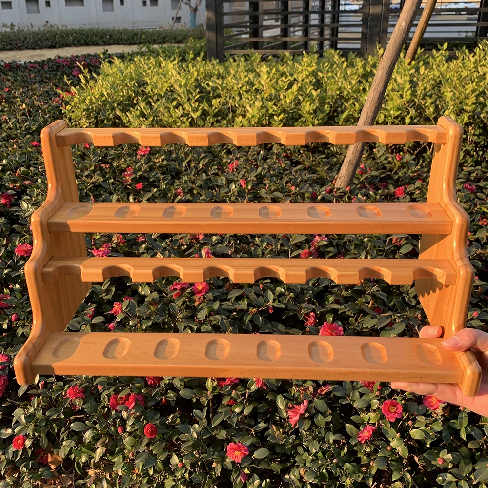 16-position tobacco pipe display wooden stand ,  collection pipe rack， tobacco pipe stand，two-tier solid wood Rack Holder