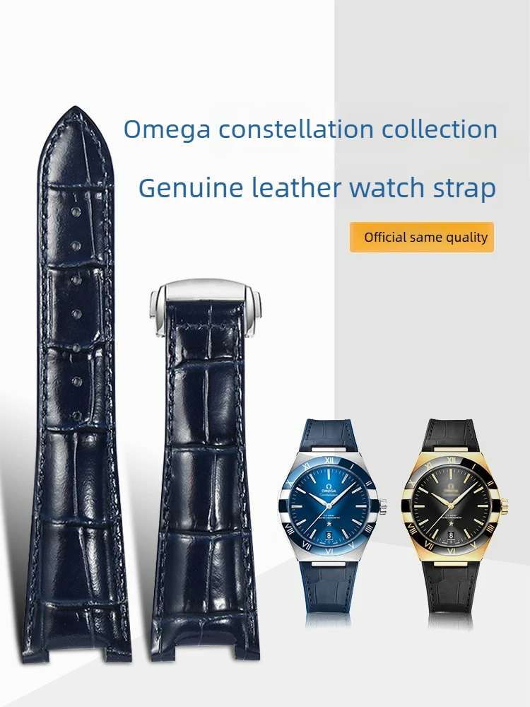 Watch Strap Leather Men's Suitable for Omega Constellation Double Eagle Observatory To 131.13 Blue and Black Strap 25mm