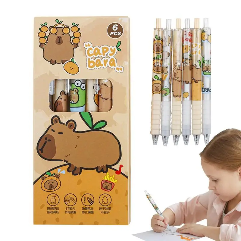 Gel Pen Cute Quick Dry Stationery Pen Capybara Set Of 6 Fine Point Gel Pens Quick Drying Writing Pens For Teens Adults Note