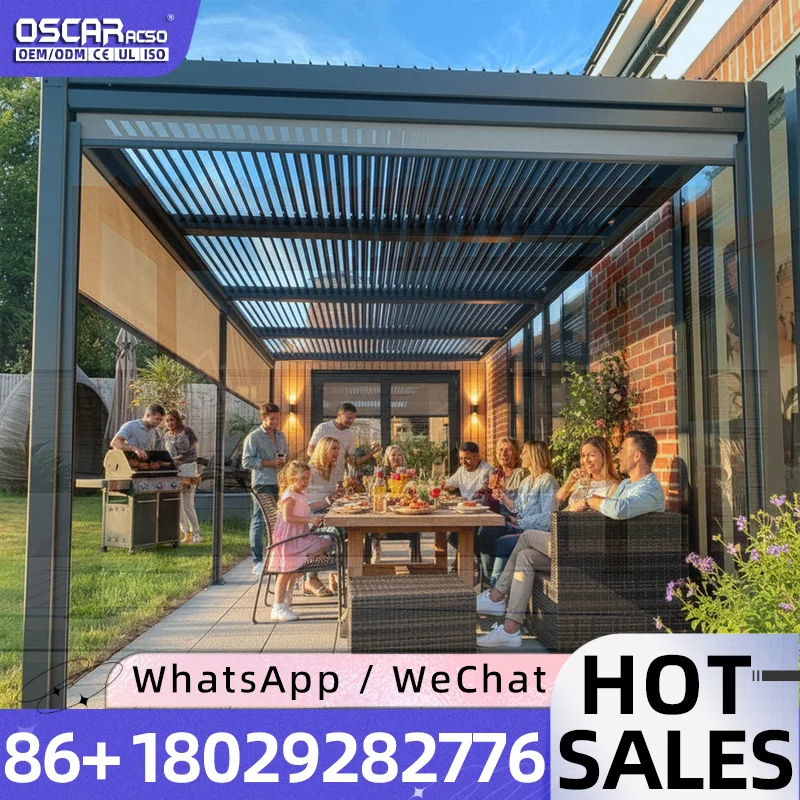 Modern Luxury IP67 Waterproof Outdoor Retractable Roof Awning Remote Control Powder Coated Aluminum Alloy PVC for Garden Patio B