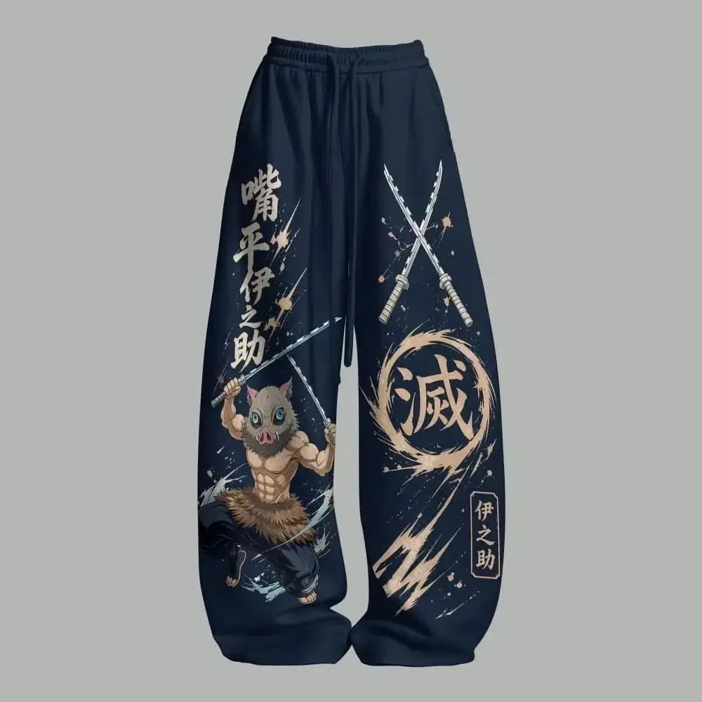Unisex Anime Japanische Jogginghose Harajuku Streetwear Weite Freizeithose Gothic Anime Grafik Weites Bein Hose Familien-Set – Detail 11