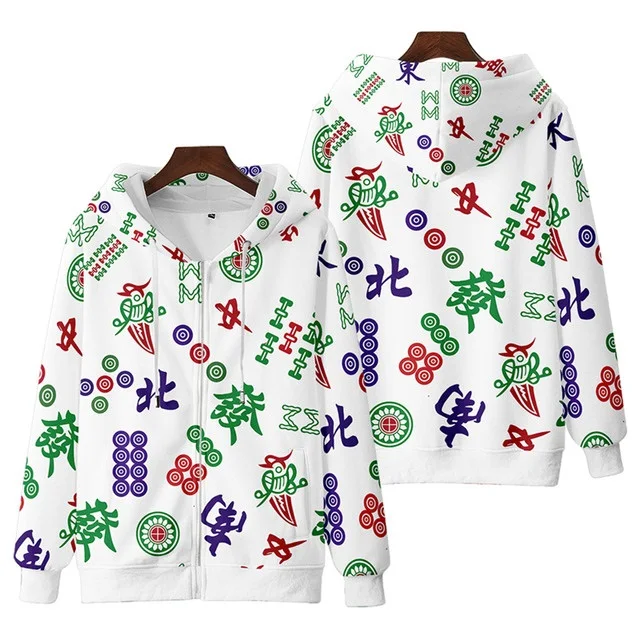 Mahjong Hoodies Cosplay Costume Zipper Hooded Jacket 3D Printed Men Hoodie Women Kids Four Seasons Fashion Casual Oversized Tops