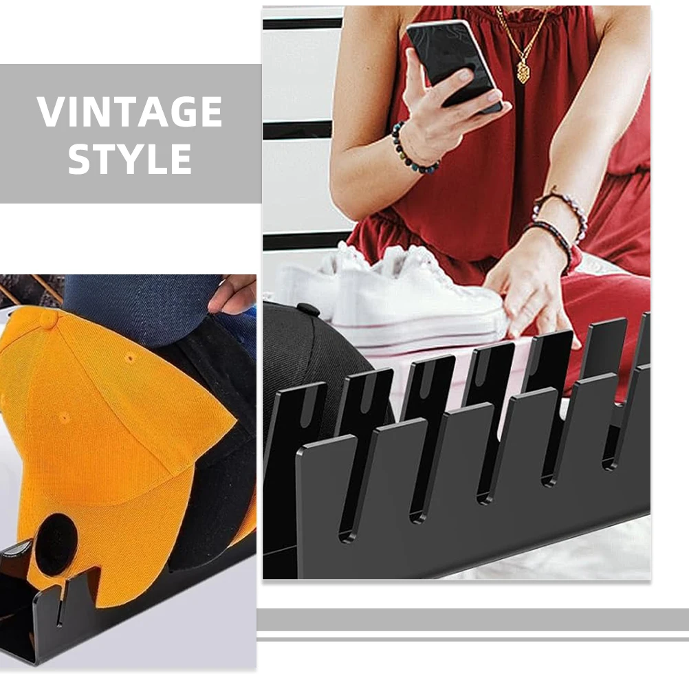 

7pcs Acrylic Hat Display Stand Holder Caps Storage Rack Desktop ganizer for Home Shop Black Reusable Vintage Style Simple
