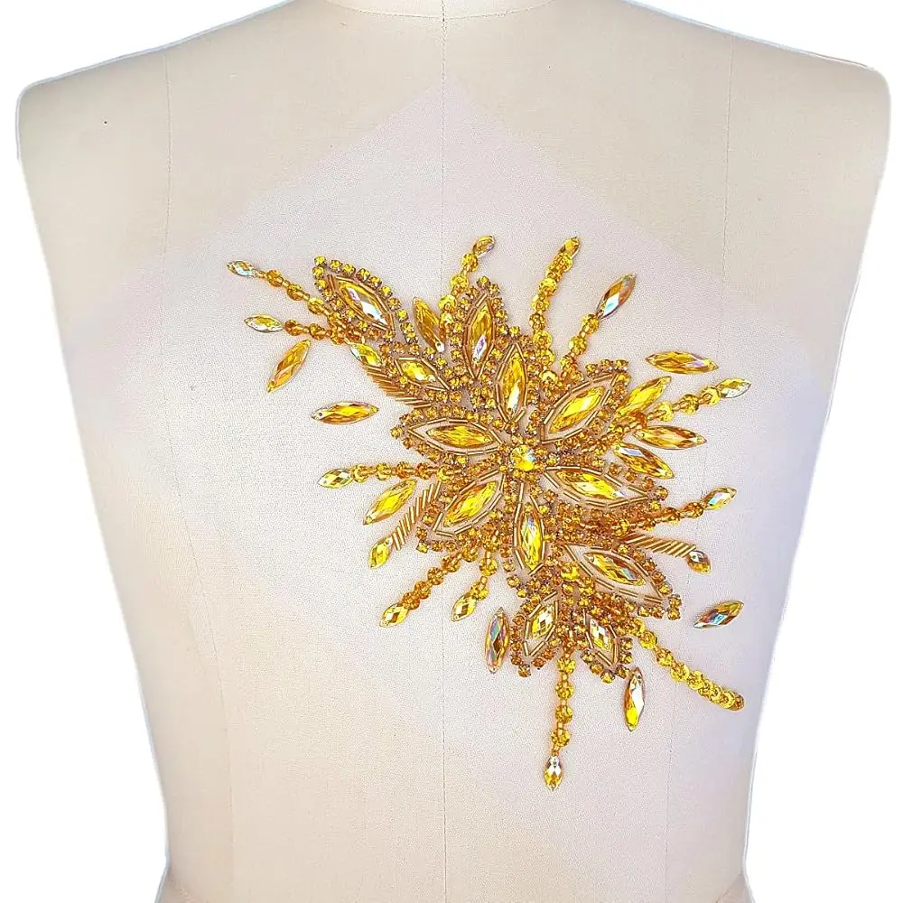 

Exquisite Uniquely Pure Handmade AB Colour Bright Crystal Patches Sew-on Rhinestones Applique with Stones Sequins Beads for W