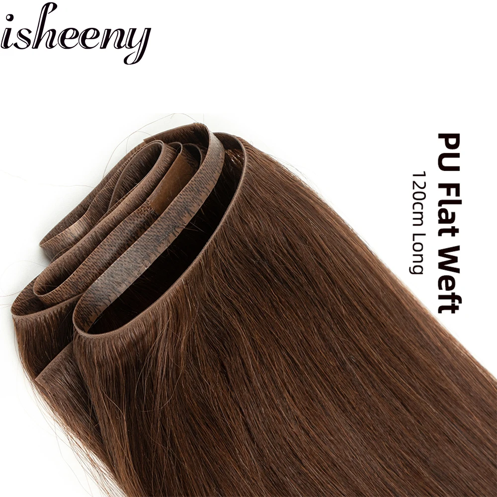 Invisible Long Tape PU Flat Weft Hair Extensions 100% Human Hair Weaves No-Glue Injected Skin Natural Straight Hair Bundles