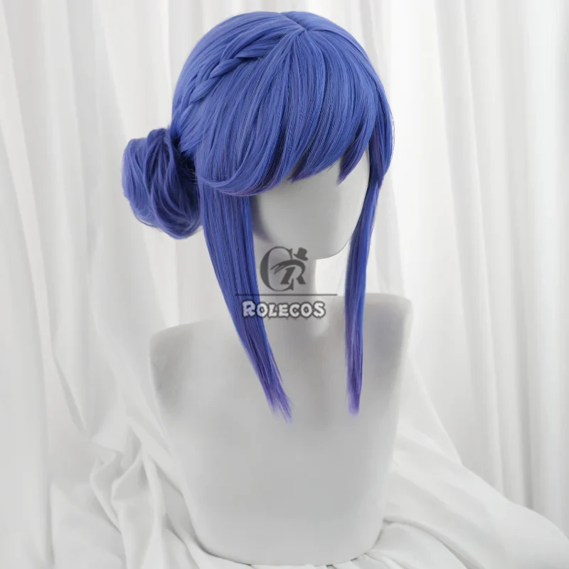 ROLECOS Synthetisch Haar Spel LOL Crystal Rose Sona Cosplay Pruiken Met Broodjes Sona Halloween 30 cm Korte Blauwe Pruik Synthetisch haar