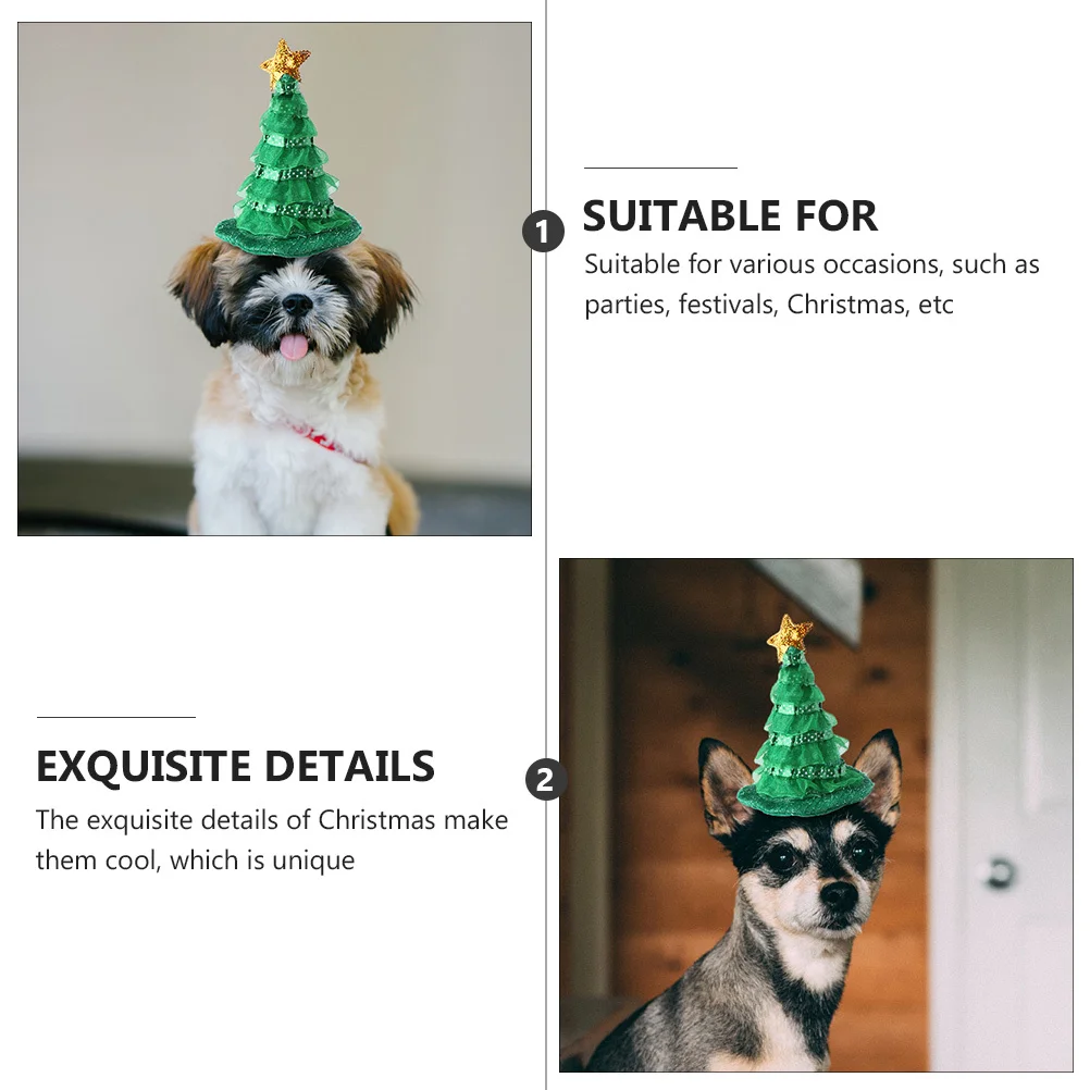 

1pc Christmas Tree Pet Hat Green Adorable Cat Dog Adjustable Headgear Xmas Party Festival Pet Gift Accessory Cap Supply