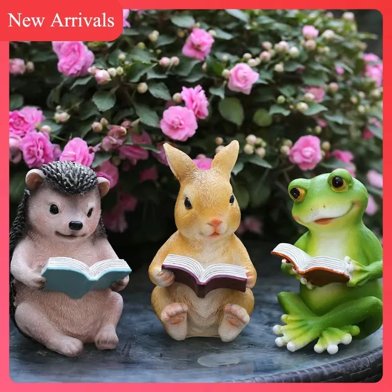 Cute Resin Rabbit Hedgehog Frogs Statue Outdoor Garden Store Decorative Frog Sculpture For Home Desk Garden Decor Ornament