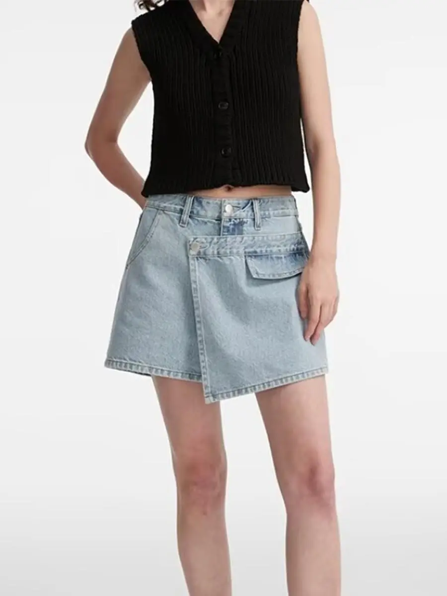 Asymmetric Denim Shorts Skirt for Women High Waist Package Hip A-line Jeans Skirt Blue Casual Fashion Female Clothing Y2k