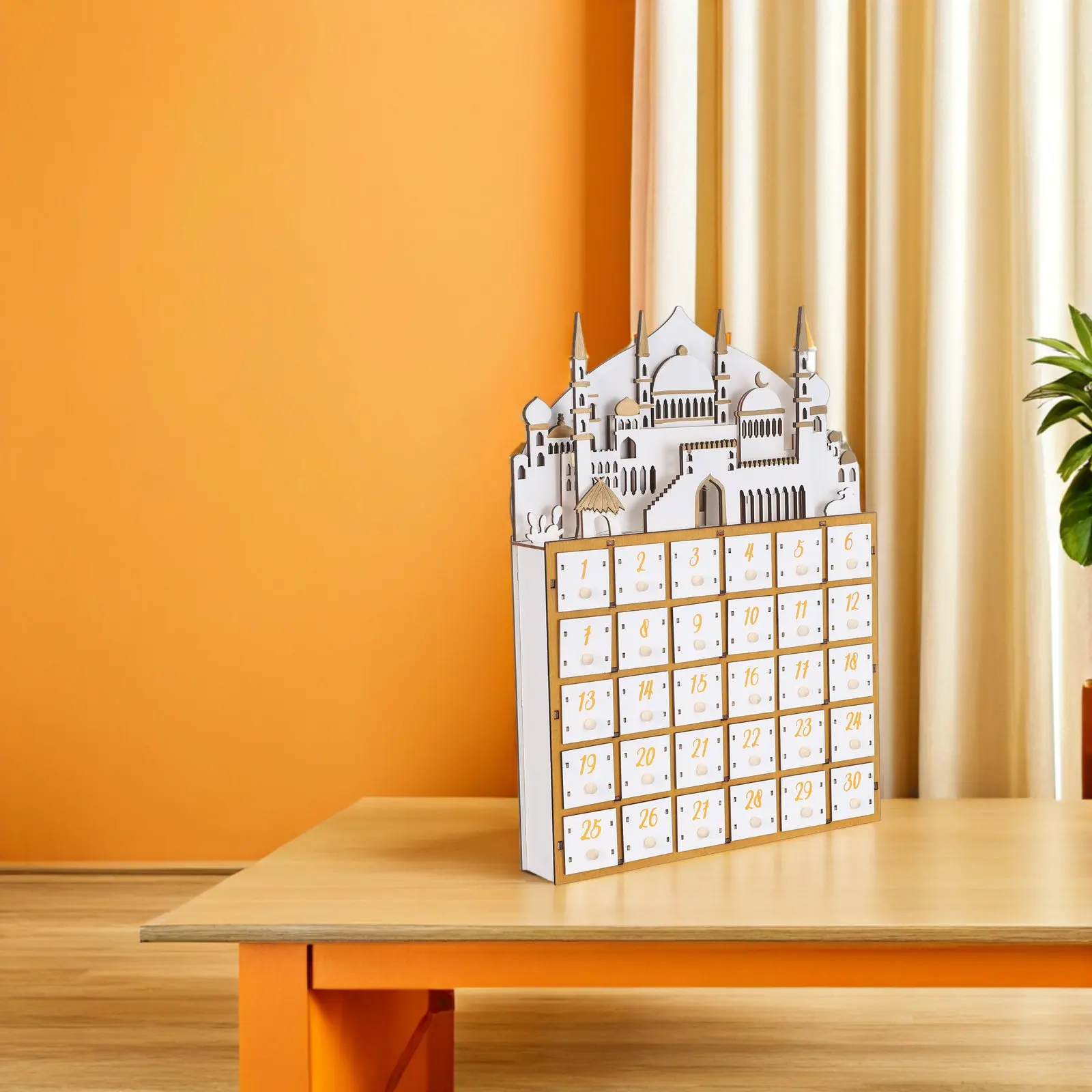 

Ramadan Wooden Advent Calendar 30 Drawers LED Countdown Calendar Islamic Party Supplies Muslim Ramadan Decoration Eid Festival