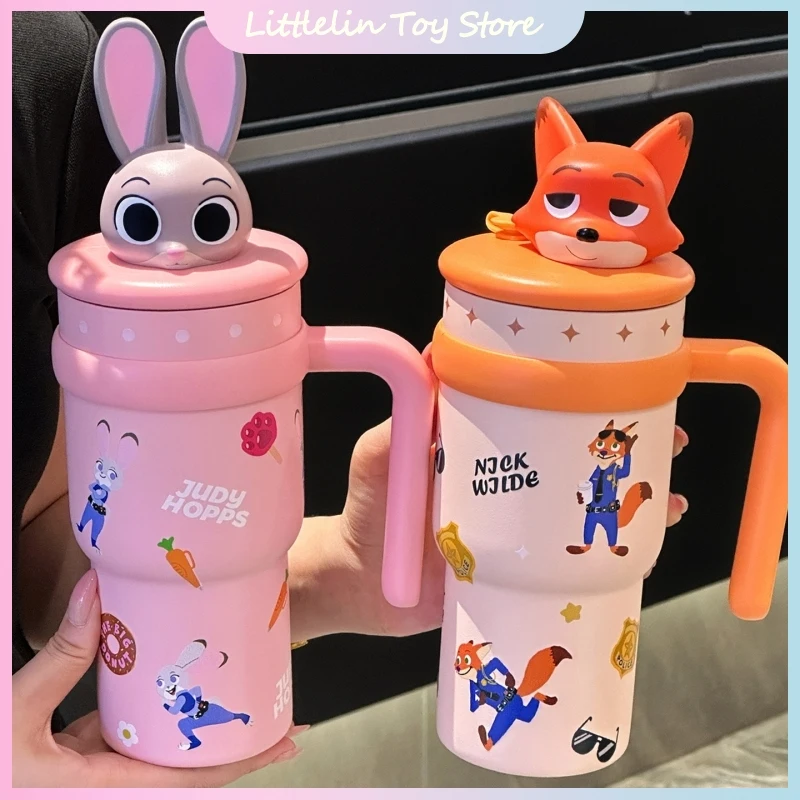 

Original Zootopia 700ml Insulated Water Cup With Straw Cartoon Stitch Judy Nick Ice Wall Cup Water Bottle Couple Birthday Gift